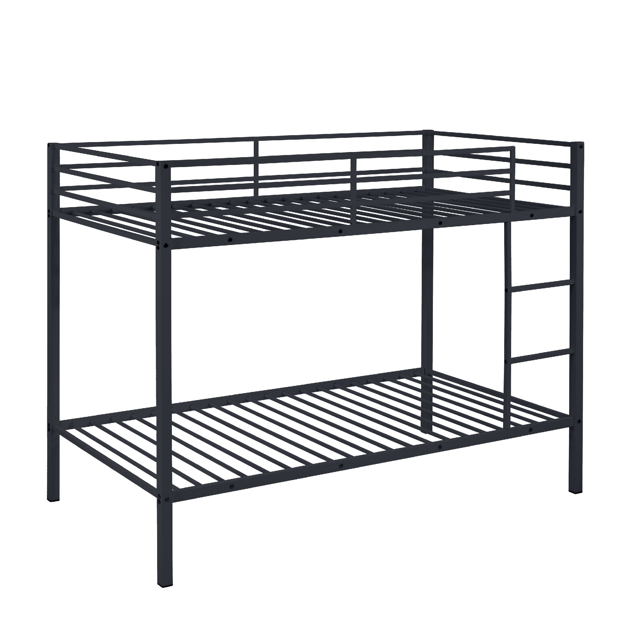 Metal Bunk Bed Twin Over Twin, Low Profile Bunk Bed Frame WithBuilt-in Ladder, High Guardrail And Metal Slats, Space-Saving Twin Size Bed Frame For Kids Teens, No Box Spring Required, Black_voghion.com